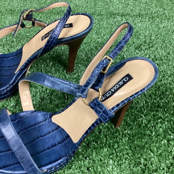 Vintage Claudia Ciuti Blue Sandal Heel Pumps 10M - Picture 6 of 13